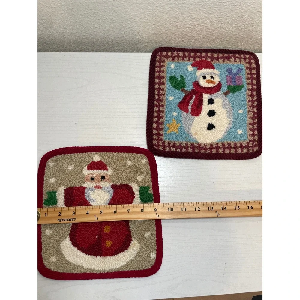 Christmas Pot‎ Holders Set Santa Snowman Punch Needle Kitchen Decor